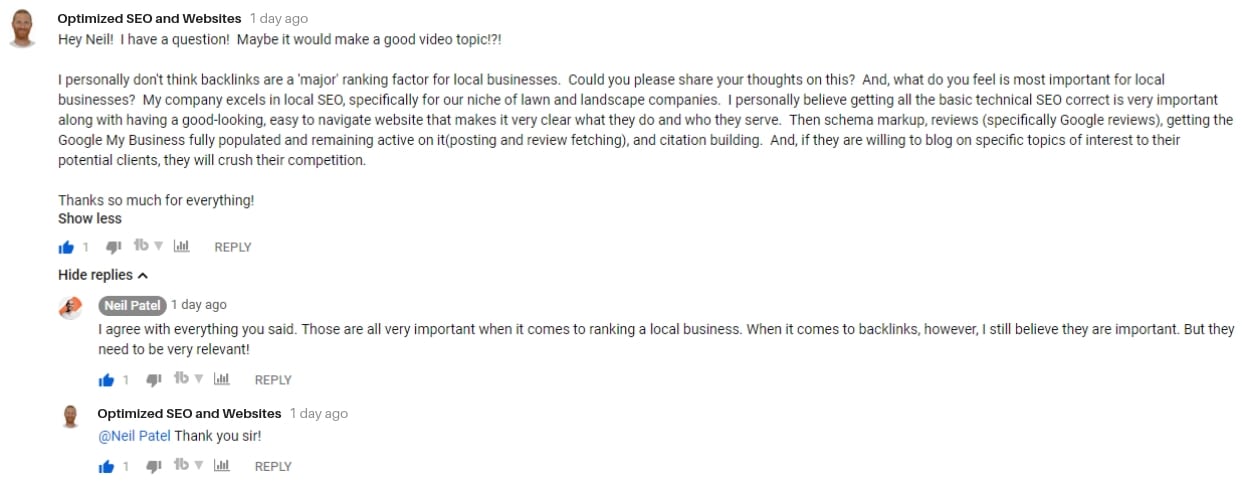 Ryan and Neil Patel YouTube Comments Ryan and Neil Patel YouTube Comments