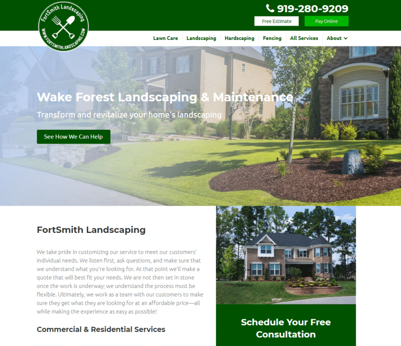 Example Website ROI Audits 6 Screenshot Fortsmith Landscaping website